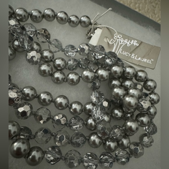 lucy & laurel NWT crystal silver beaded Long Fashion statement necklace - Picture 2 of 5